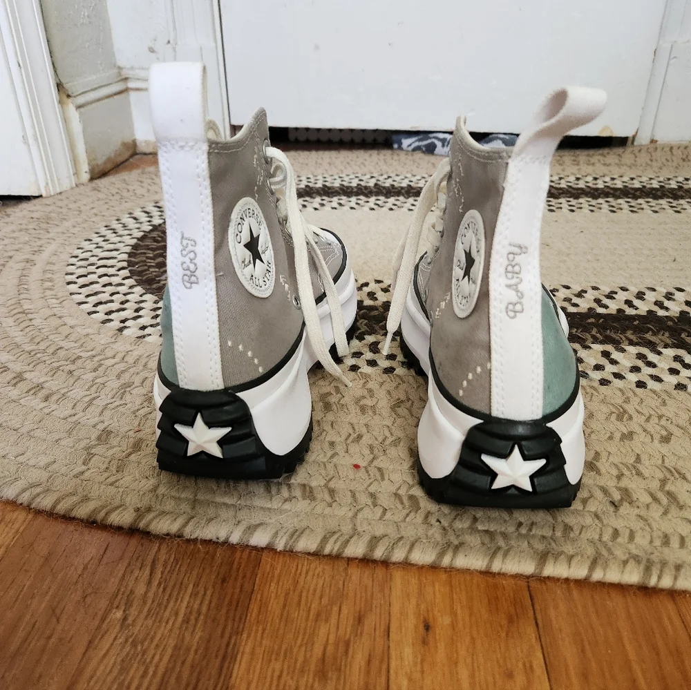 Converse Two Color Run Star High-Top Sneakers in Gray and Mint